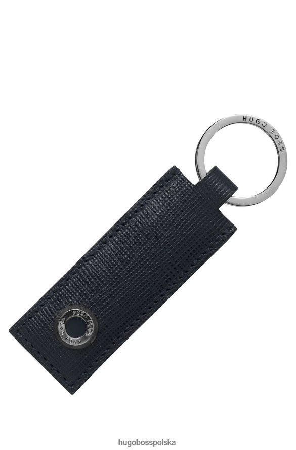 Hugo Boss Niebieski brelok do kluczy Hugo ze teksturowanej skóry z wygrawerowanym logo w kolorze ciemnoniebieskim ciemny niebieski R0X0H65665