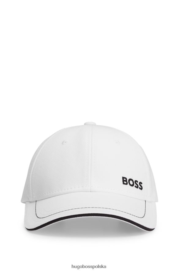 Hugo Boss Biała czapka hugo z bawełnianego diagonalu z detalami z logo biały R0X0H65909