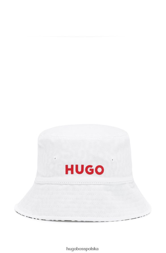 Hugo Boss Biały, dwustronny kapelusz typu Bucket z nadrukiem logo, wykonany z bawełnianego diagonalu hugo biały R0X0H65913