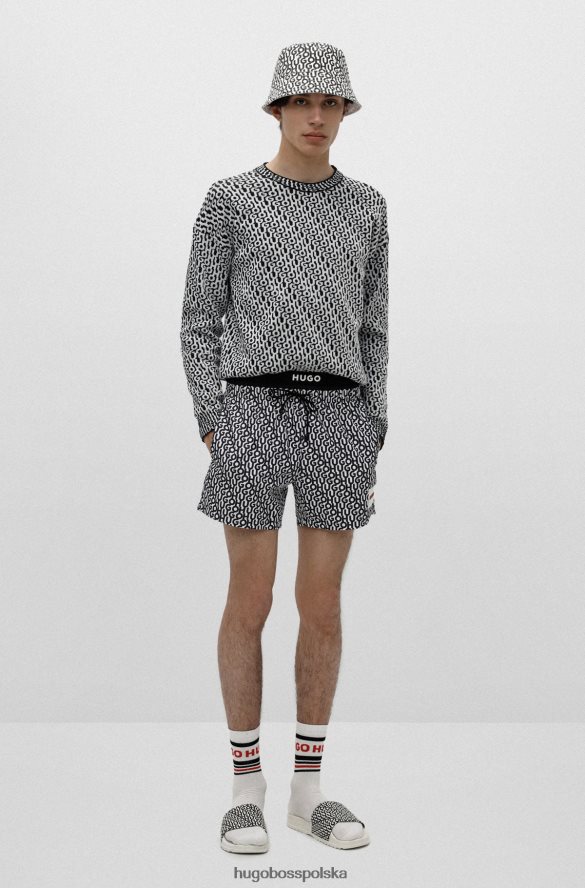 Hugo Boss Biały, dwustronny kapelusz typu Bucket z nadrukiem logo, wykonany z bawełnianego diagonalu hugo biały R0X0H65913