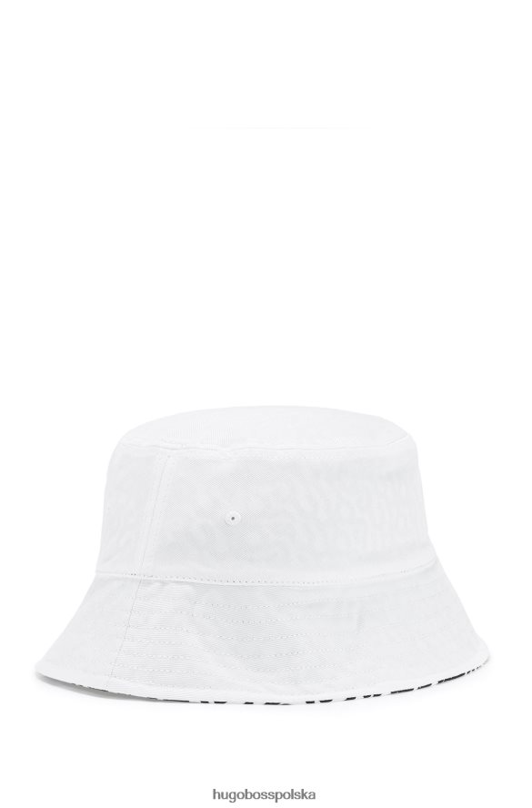 Hugo Boss Biały, dwustronny kapelusz typu Bucket z nadrukiem logo, wykonany z bawełnianego diagonalu hugo biały R0X0H65913