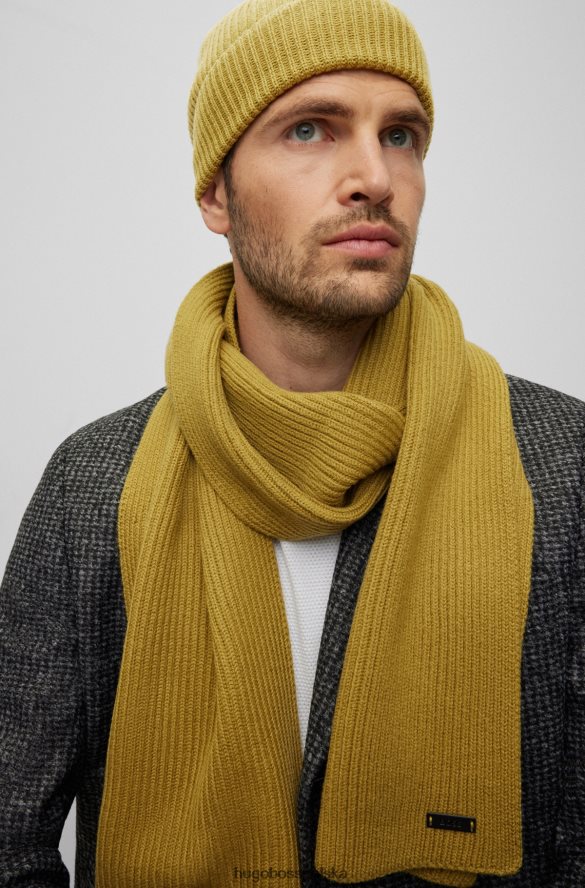 Hugo Boss Czapka hugo typu beanie z dziewiczej wełny z logo ze sztucznej skóry w kolorze jasnozielonym jasnozielony R0X0H65404