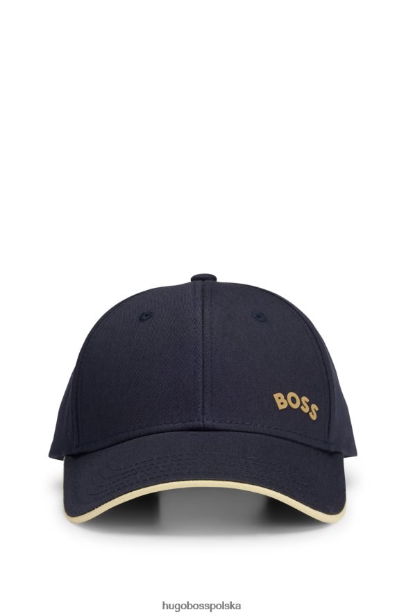 Hugo Boss Czapka hugo z bawełnianego diagonalu z zakrzywionym logo w kolorze ciemnoniebieskim ciemny niebieski R0X0H65910