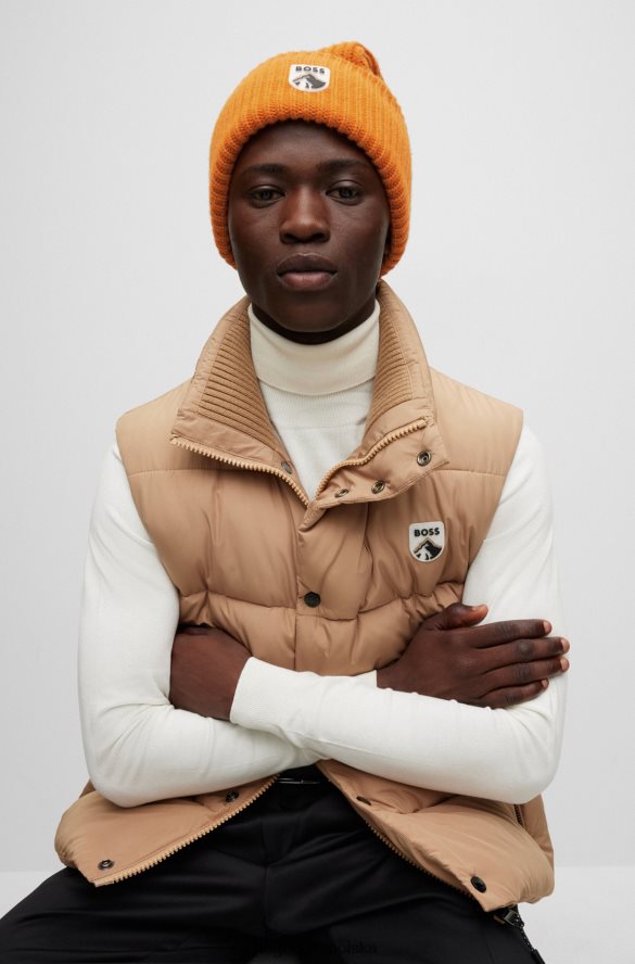 Hugo Boss Czapka typu beanie hugo o grubej dzianinie z pomarańczową naszywką z logo góry Pomarańczowy R0X0H65280