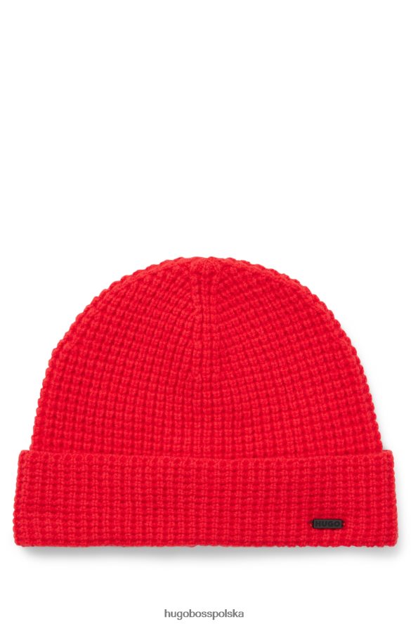 Hugo Boss Czapka typu beanie z domieszką wełny z naszywką z logo Hugo w kolorze czerwonym czerwony R0X0H65845