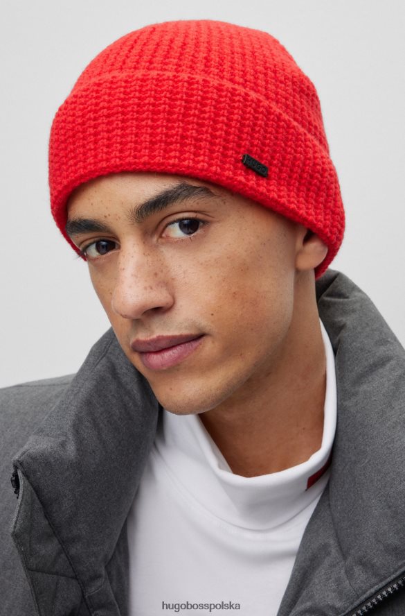 Hugo Boss Czapka typu beanie z domieszką wełny z naszywką z logo Hugo w kolorze czerwonym czerwony R0X0H65845