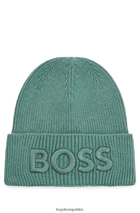 Hugo Boss Czapka typu beanie z mieszanki bawełny z haftowanym logo 3D hugo w kolorze zielonym zielony R0X0H65132