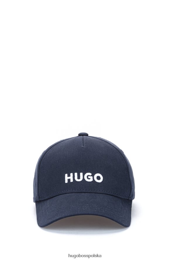 Hugo Boss Czapka z bawełnianego diagonalu z haftowanym logo Hugo w kolorze granatowym ciemny niebieski R0X0H65564