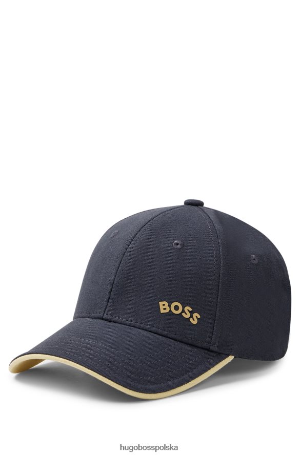 Hugo Boss Czapka z bawełnianego diagonalu z kontrastowym logo i niebieskim hugo niebieski R0X0H65187