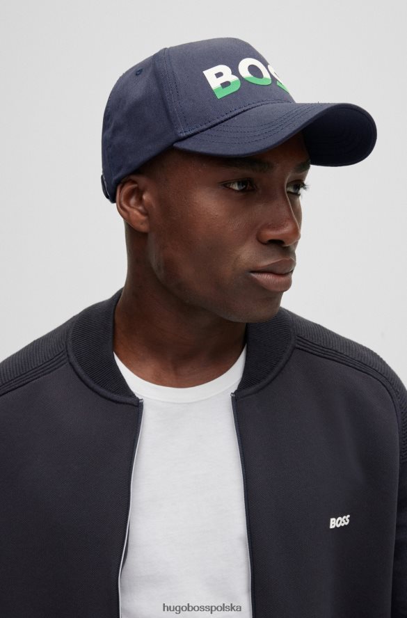 Hugo Boss Czapka z bawełnianego diagonalu z nadrukowanym logo w kolorze ciemnoniebieskim hugo ciemny niebieski R0X0H65414