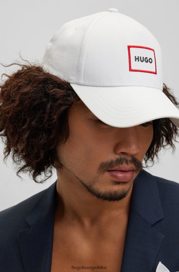 Hugo Boss Czapka z bawełnianym diagonalem i logo hugo w czerwonej ramce biały R0X0H65539