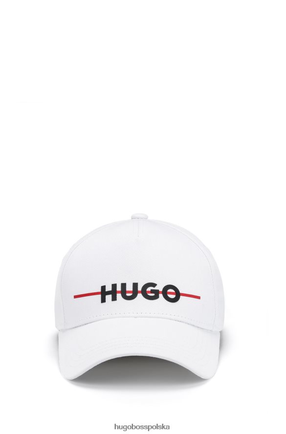 Hugo Boss Czapka z bawełnianym twillem z logo i czerwonym paskiem hugo biała biały R0X0H65442