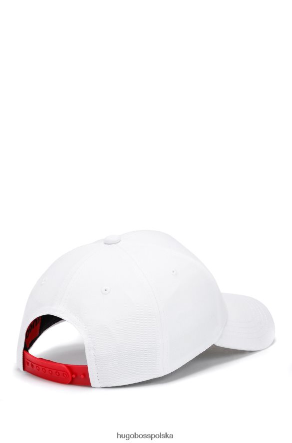 Hugo Boss Czapka z bawełnianym twillem z logo i czerwonym paskiem hugo biała biały R0X0H65442