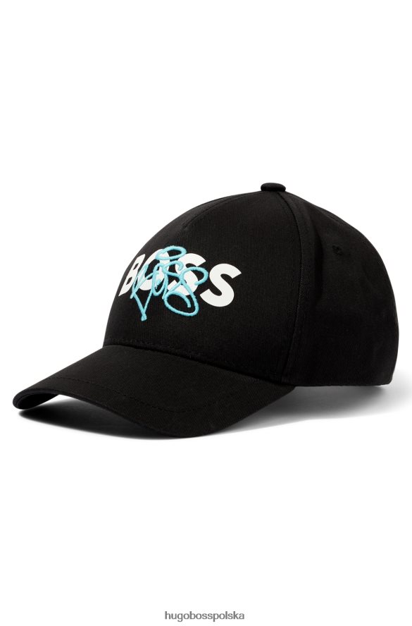 Hugo Boss Czapka z logo Hugo w kolorze czarnym, wykonana z bawełny o diagonalnym splocie czarny R0X0H65325