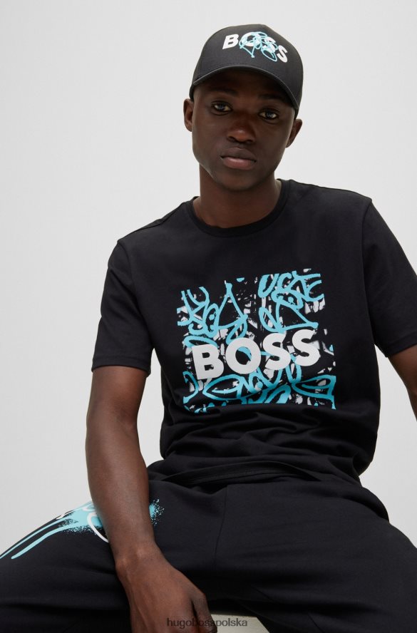 Hugo Boss Czapka z logo Hugo w kolorze czarnym, wykonana z bawełny o diagonalnym splocie czarny R0X0H65325