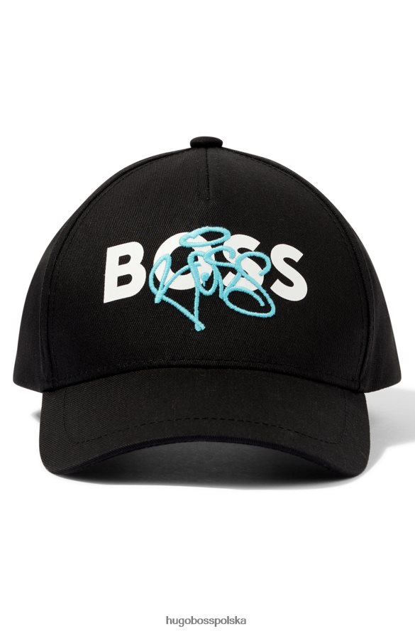 Hugo Boss Czapka z logo Hugo w kolorze czarnym, wykonana z bawełny o diagonalnym splocie czarny R0X0H65325