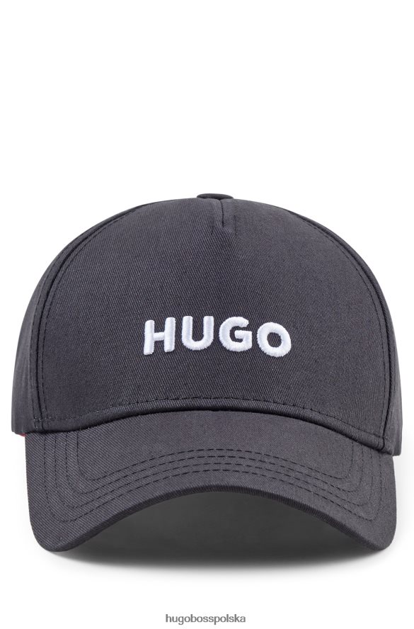 Hugo Boss Czarna czapka hugo z bawełnianego diagonalu i haftowanym logo czarny R0X0H65566