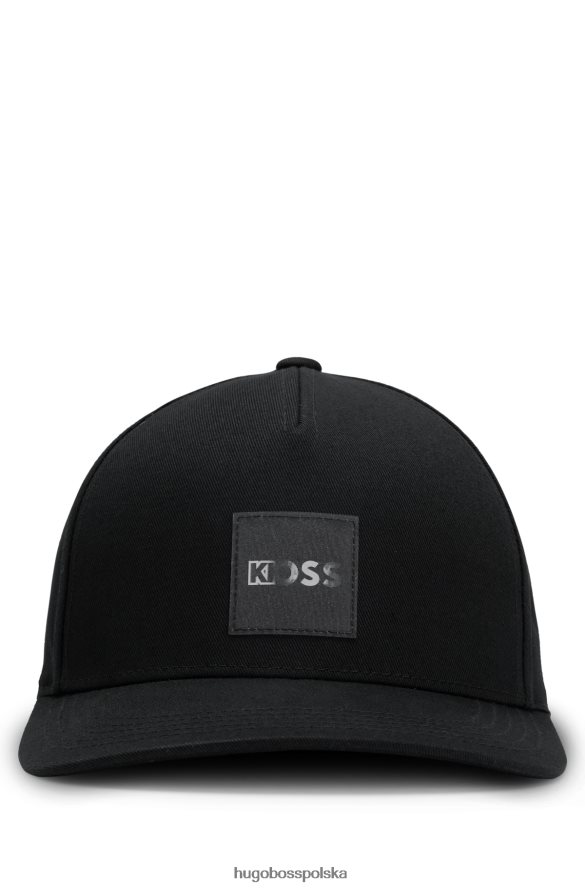 Hugo Boss Czarna czapka hugo z bawełnianego diagonalu i soczewkowym logo czarny R0X0H65701