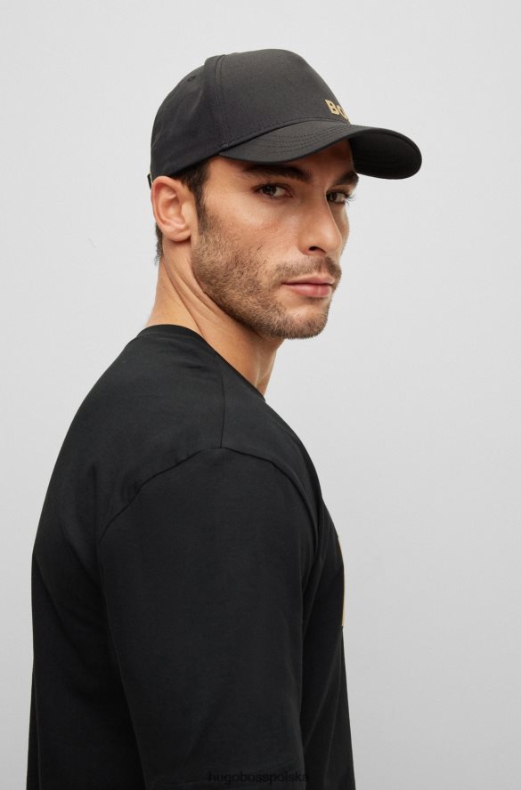 Hugo Boss Czarna czapka hugo z bawełnianym diagonalem i mieszanymi logo czarny R0X0H65500