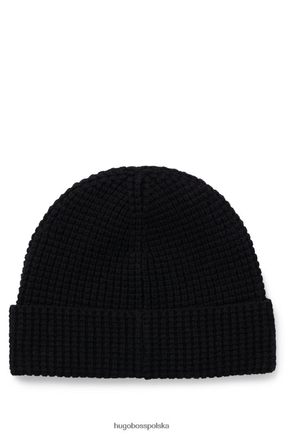 Hugo Boss Czarna czapka typu beanie Hugo z domieszką wełny i naszywką z logo czarny R0X0H65846