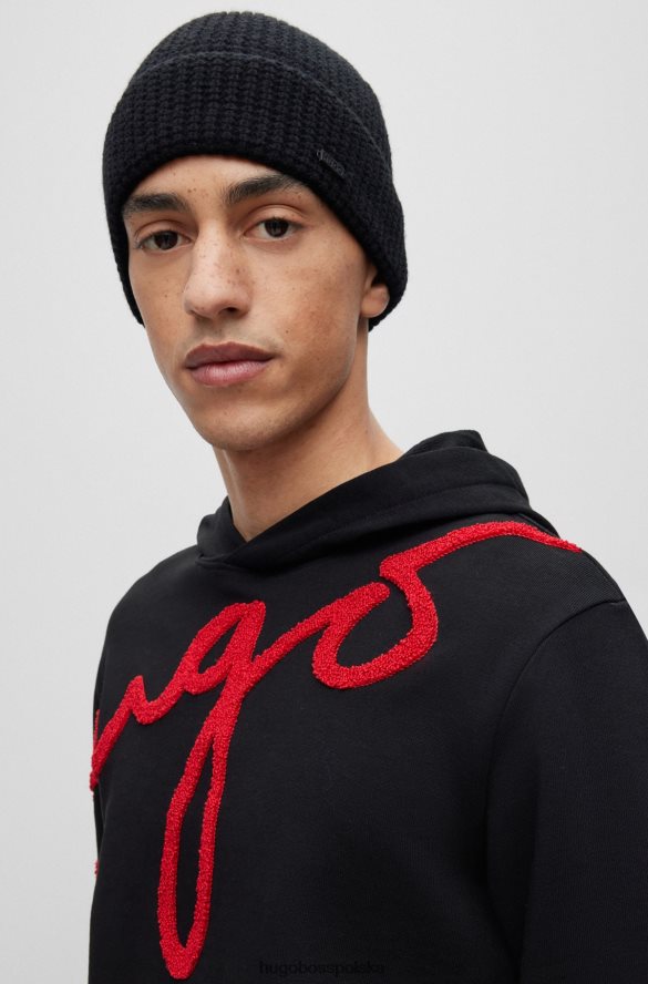 Hugo Boss Czarna czapka typu beanie Hugo z domieszką wełny i naszywką z logo czarny R0X0H65846