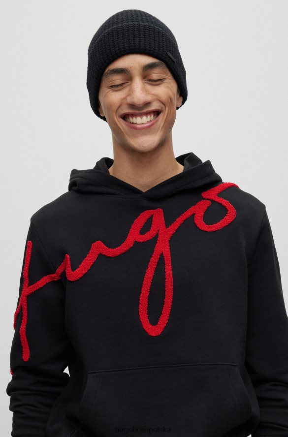 Hugo Boss Czarna czapka typu beanie Hugo z domieszką wełny i naszywką z logo czarny R0X0H65846