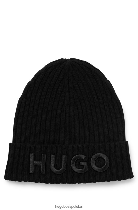 Hugo Boss Czarna czapka unisex hugo z dziewiczej wełny z haftowanym logo czarny R0X0H65245