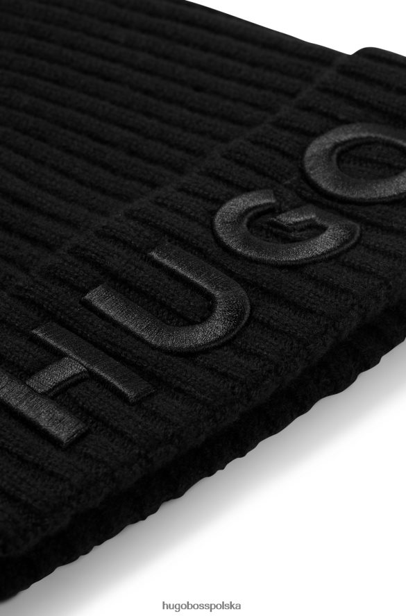 Hugo Boss Czarna czapka unisex hugo z dziewiczej wełny z haftowanym logo czarny R0X0H65245