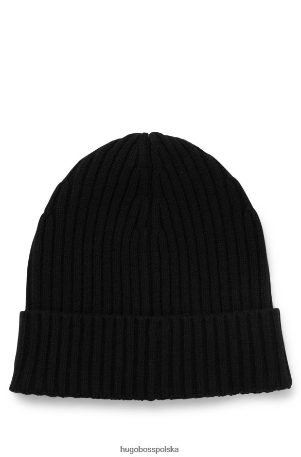 Hugo Boss Czarna czapka unisex hugo z dziewiczej wełny z haftowanym logo czarny R0X0H65245