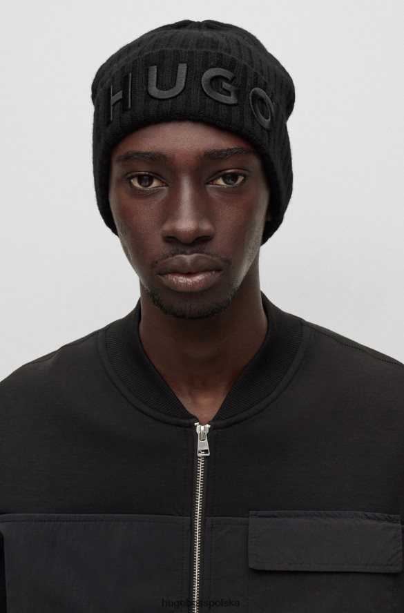 Hugo Boss Czarna czapka unisex hugo z dziewiczej wełny z haftowanym logo czarny R0X0H65245