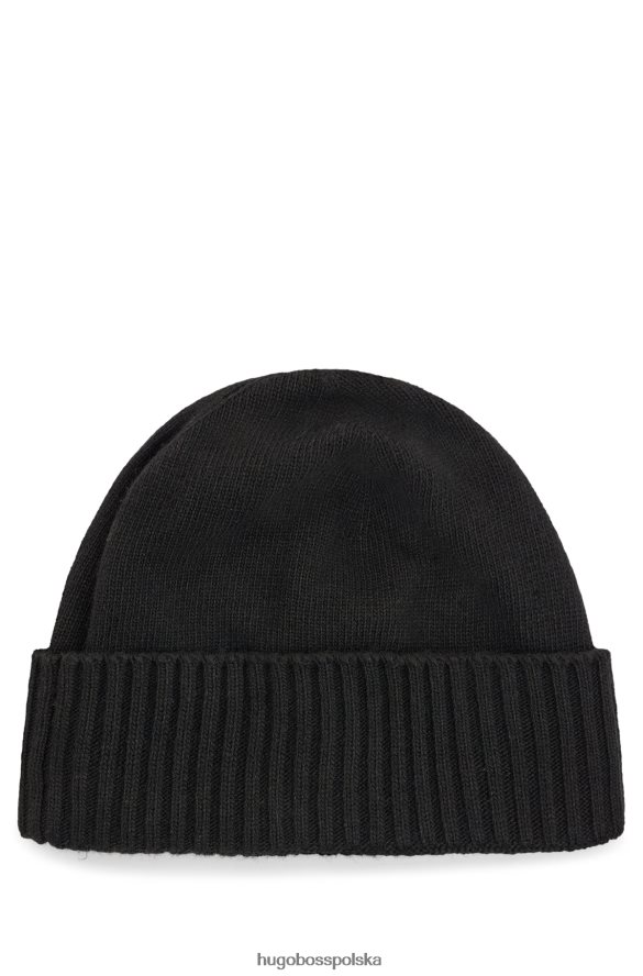 Hugo Boss Czarna dzianinowa czapka typu beanie hugo z tkaną naszywką z logo czarny R0X0H65115