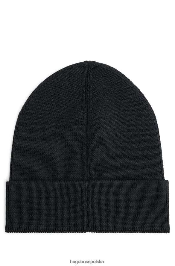 Hugo Boss Czarna prążkowana czapka typu beanie Hugo z silikonową naszywką z logo czarny R0X0H65715