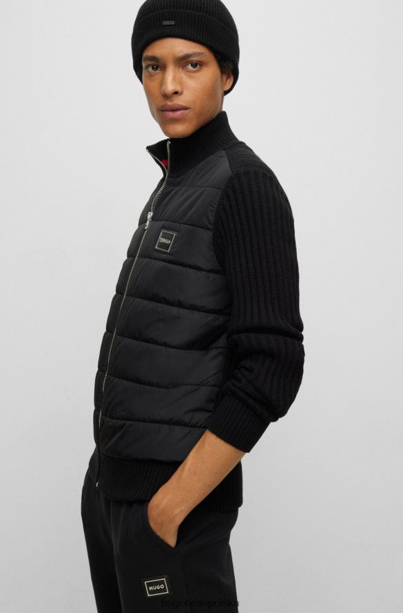 Hugo Boss Czarna prążkowana czapka typu beanie z odpowiedzialnego kaszmiru z logo hugo czarny R0X0H65206