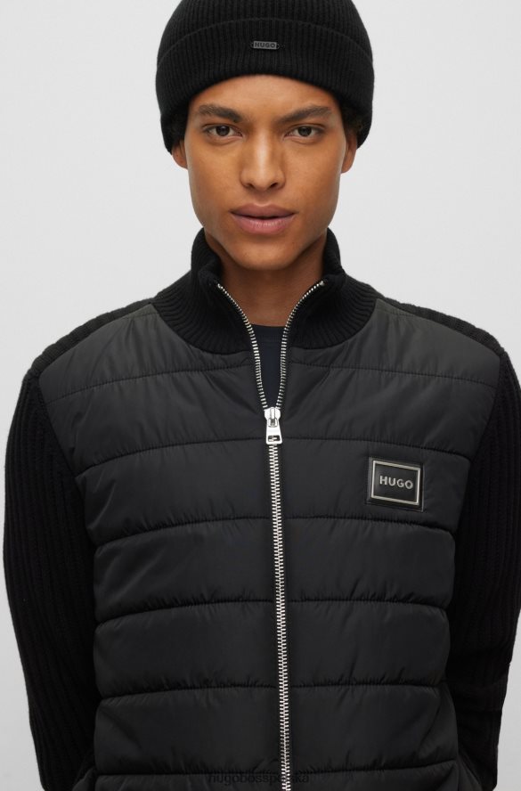 Hugo Boss Czarna prążkowana czapka typu beanie z odpowiedzialnego kaszmiru z logo hugo czarny R0X0H65206