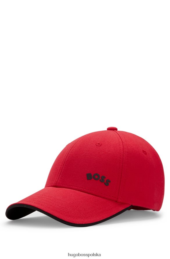 Hugo Boss Czerwona czapka hugo z bawełnianym diagonalem, zakrzywionym logo i regulowanym zapięciem czerwony R0X0H65096