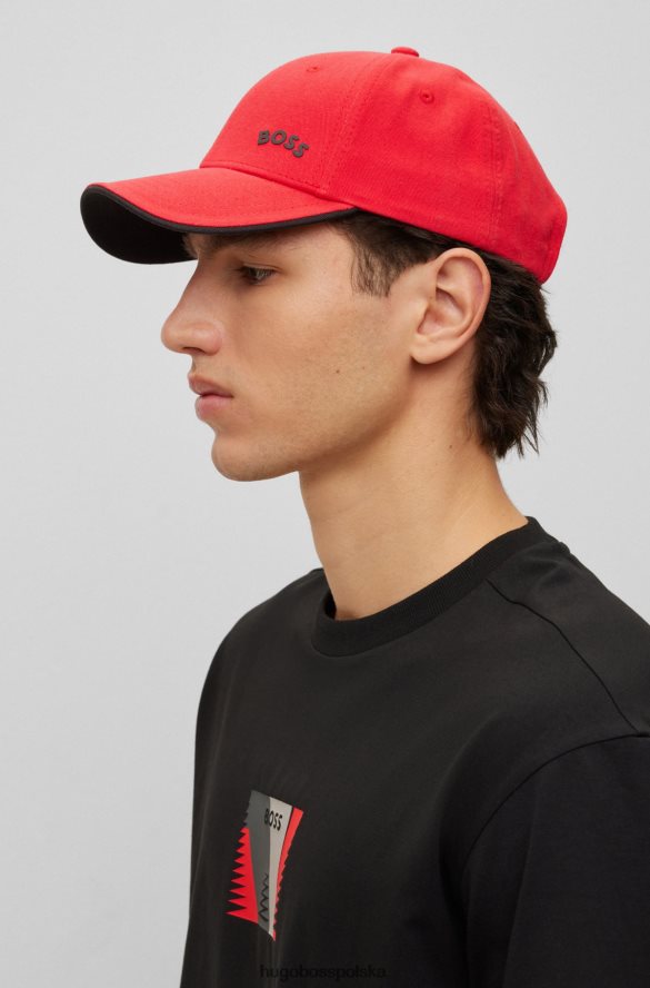 Hugo Boss Czerwona czapka hugo z bawełnianym diagonalem, zakrzywionym logo i regulowanym zapięciem czerwony R0X0H65096