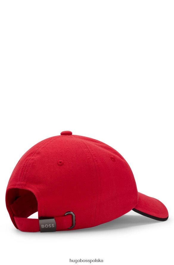 Hugo Boss Czerwona czapka hugo z bawełnianym diagonalem, zakrzywionym logo i regulowanym zapięciem czerwony R0X0H65096