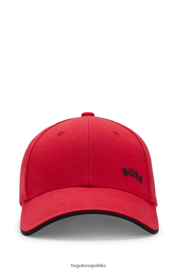 Hugo Boss Czerwona czapka hugo z bawełnianym diagonalem, zakrzywionym logo i regulowanym zapięciem czerwony R0X0H65096