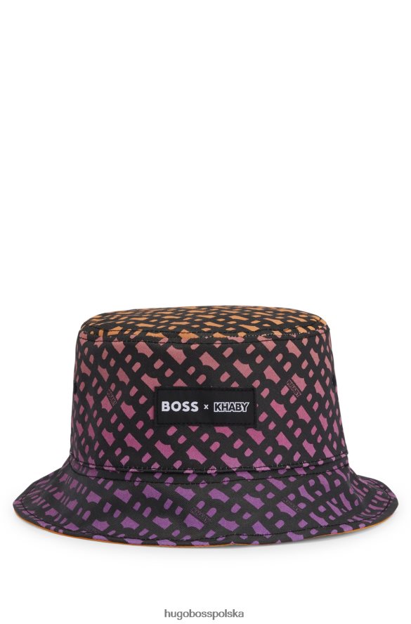 Hugo Boss Dwustronny kapelusz typu Bucket x khaby z monogramami na całej powierzchni jasnopomarańczowy R0X0H65595