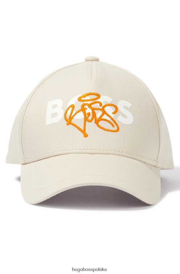 Hugo Boss Jasnobeżowa czapka hugo z logo graffiti, wykonana z bawełnianego diagonalu jasny beż R0X0H65324