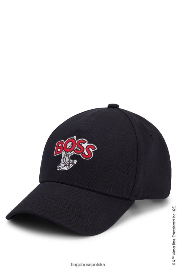 Hugo Boss Looney Tunes x Czapka z bawełnianego diagonalu z logo i naszywką z postacią czarny R0X0H65454