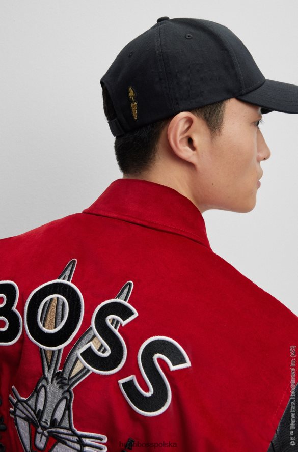 Hugo Boss Looney Tunes x Czapka z bawełnianego diagonalu z logo i naszywką z postacią czarny R0X0H65454