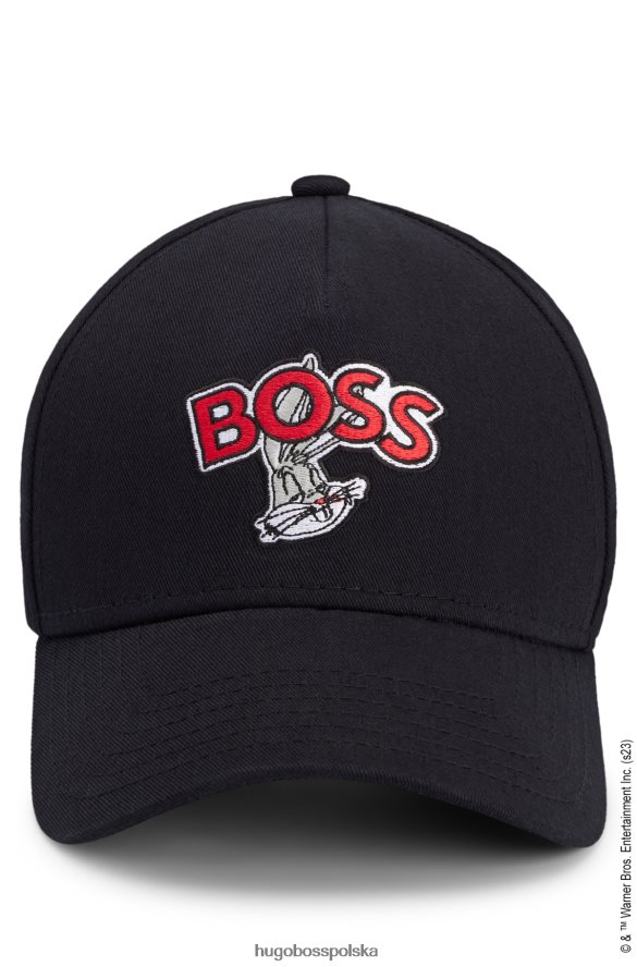 Hugo Boss Looney Tunes x Czapka z bawełnianego diagonalu z logo i naszywką z postacią czarny R0X0H65454