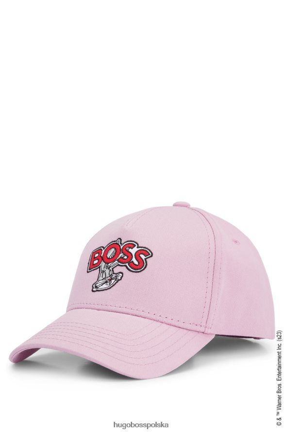 Hugo Boss Looney Tunes x Naszywka z postacią na czapce z bawełnianym diagonalem jasnoróżowy R0X0H65455