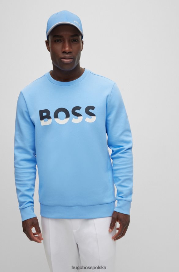 Hugo Boss Niebieska czapka hugo z bawełnianego diagonalu z kontrastowym logo i daszkiem niebieski R0X0H65185