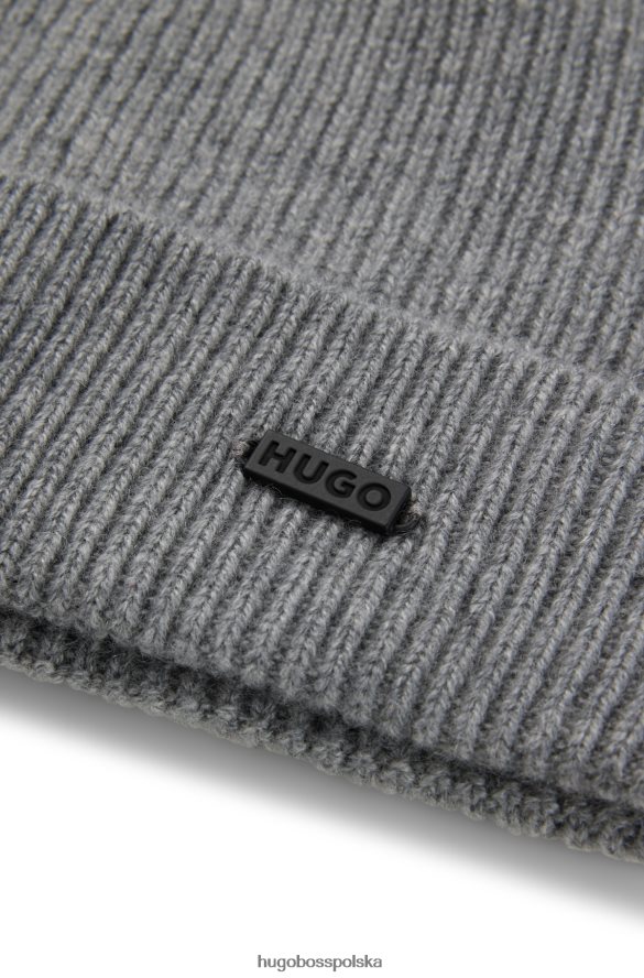 Hugo Boss Prążkowana czapka typu beanie z odpowiedzialnego kaszmiru z naszywką z logo w kolorze jasnoszarym hugo jasnoszary R0X0H65205