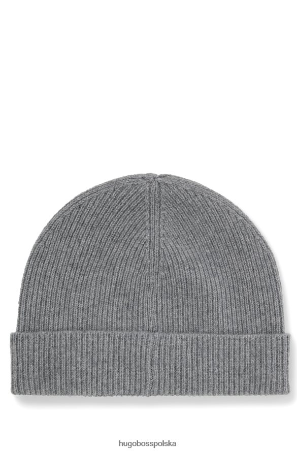 Hugo Boss Prążkowana czapka typu beanie z odpowiedzialnego kaszmiru z naszywką z logo w kolorze jasnoszarym hugo jasnoszary R0X0H65205