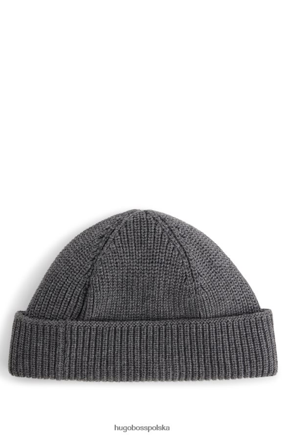 Hugo Boss Szara czapka rybacka hugo, prążkowana, z metką z logo, wykonana z miękkiej przędzy szary R0X0H65058