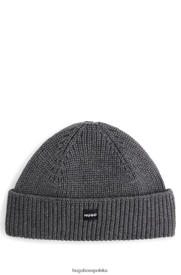 Hugo Boss Szara czapka rybacka hugo, prążkowana, z metką z logo, wykonana z miękkiej przędzy szary R0X0H65058