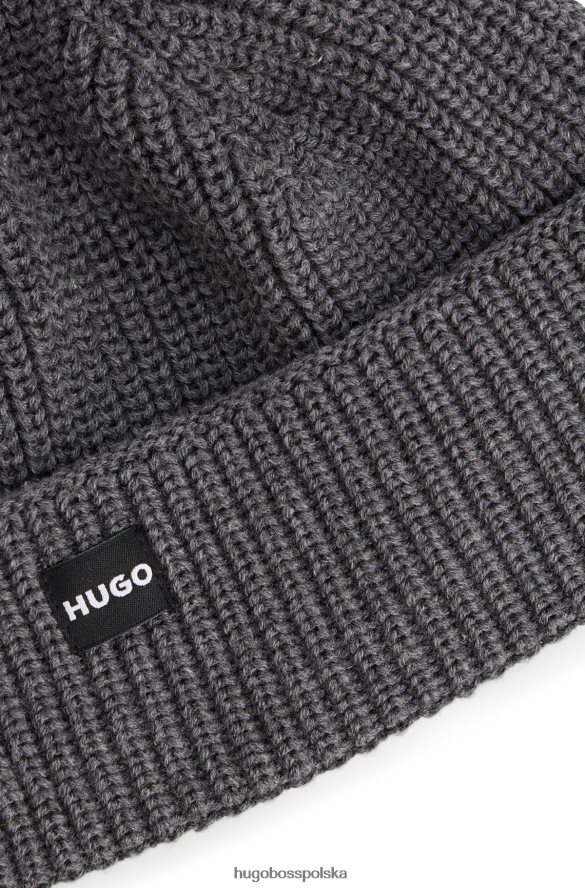 Hugo Boss Szara czapka rybacka hugo, prążkowana, z metką z logo, wykonana z miękkiej przędzy szary R0X0H65058